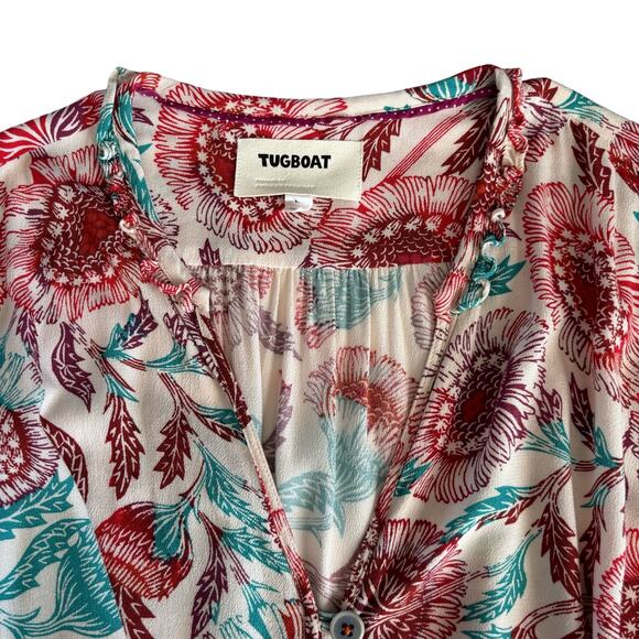 Anthropologie Tugboat Saraya Boho Floral Tie Front Blouse Size Large - Picture 5 of 8
